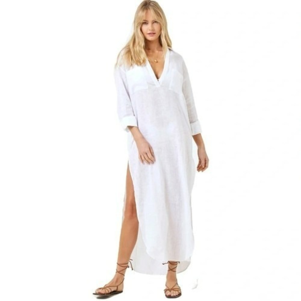 L*SPACE Capistrano Linen Tunic Maxi Swim Coverup Dress